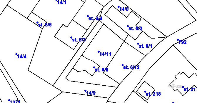 Parcela st. 14/11 v KÚ Merklovice, Katastrální mapa