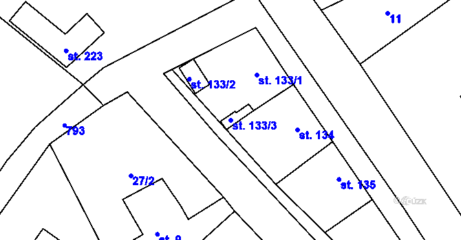 Parcela st. 133/3 v KÚ Merklovice, Katastrální mapa