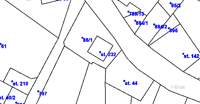 Parcela st. 232 v KÚ Merklovice, Katastrální mapa