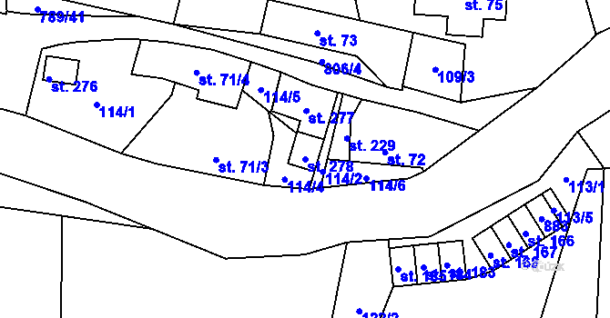 Parcela st. 278 v KÚ Merklovice, Katastrální mapa