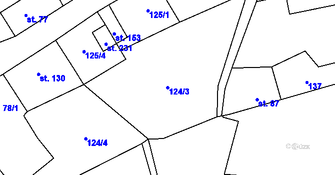 Parcela st. 124/3 v KÚ Merklovice, Katastrální mapa