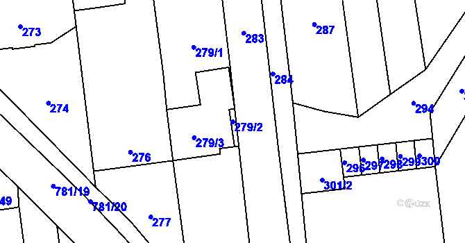 Parcela st. 279/2 v KÚ Měrovice nad Hanou, Katastrální mapa