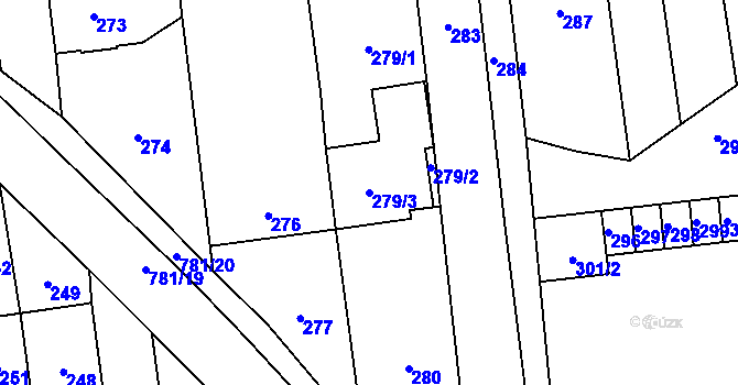 Parcela st. 279/3 v KÚ Měrovice nad Hanou, Katastrální mapa
