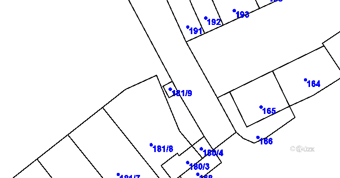 Parcela st. 181/9 v KÚ Měrovice nad Hanou, Katastrální mapa