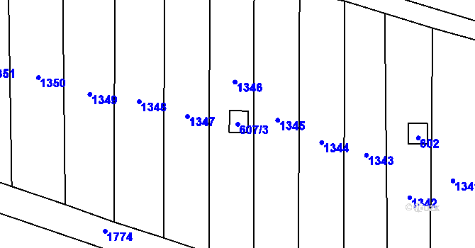 Parcela st. 607/3 v KÚ Měrovice nad Hanou, Katastrální mapa