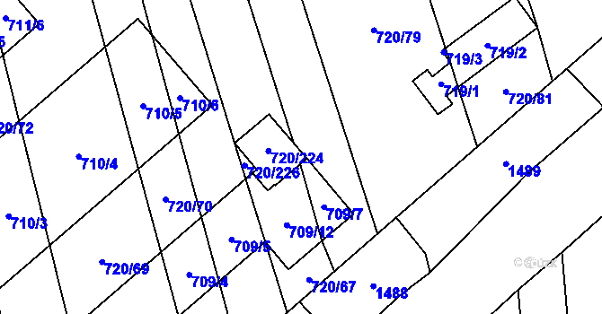 Parcela st. 720/225 v KÚ Měrovice nad Hanou, Katastrální mapa