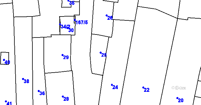 Parcela st. 25 v KÚ Měrovice nad Hanou, Katastrální mapa