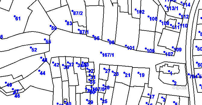 Parcela st. 167/1 v KÚ Měrovice nad Hanou, Katastrální mapa