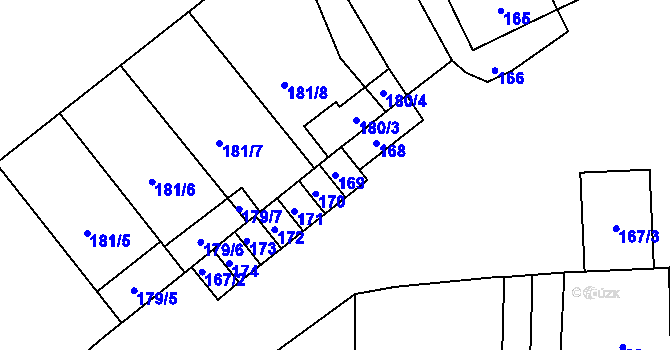 Parcela st. 169 v KÚ Měrovice nad Hanou, Katastrální mapa