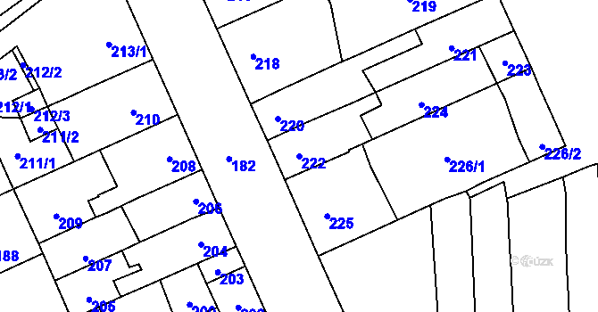 Parcela st. 222 v KÚ Měrovice nad Hanou, Katastrální mapa