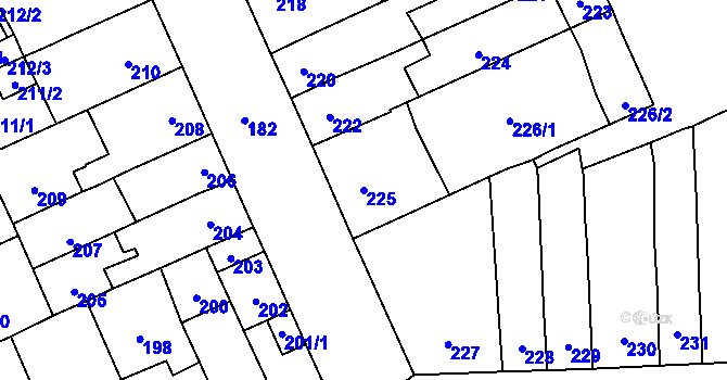 Parcela st. 225 v KÚ Měrovice nad Hanou, Katastrální mapa