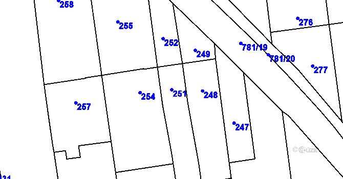 Parcela st. 251 v KÚ Měrovice nad Hanou, Katastrální mapa