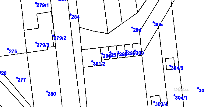 Parcela st. 296 v KÚ Měrovice nad Hanou, Katastrální mapa