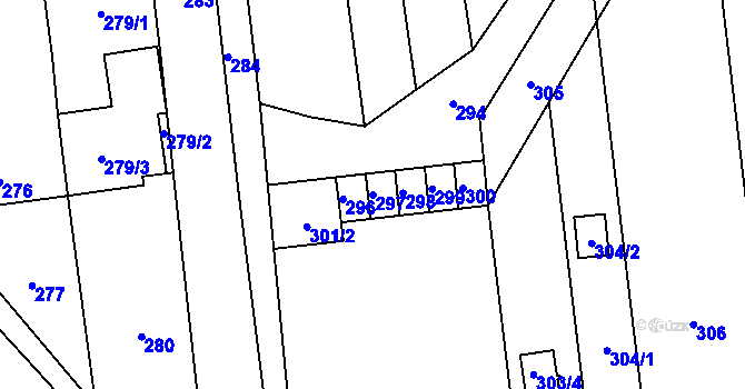 Parcela st. 297 v KÚ Měrovice nad Hanou, Katastrální mapa