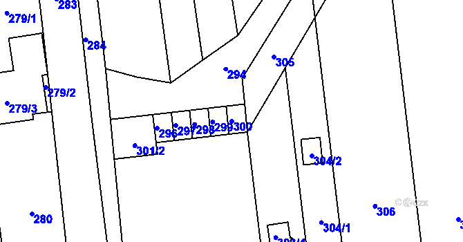 Parcela st. 300 v KÚ Měrovice nad Hanou, Katastrální mapa
