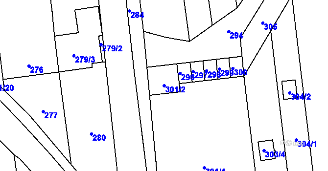 Parcela st. 301/2 v KÚ Měrovice nad Hanou, Katastrální mapa