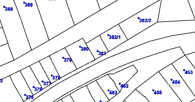 Parcela st. 381 v KÚ Měrovice nad Hanou, Katastrální mapa