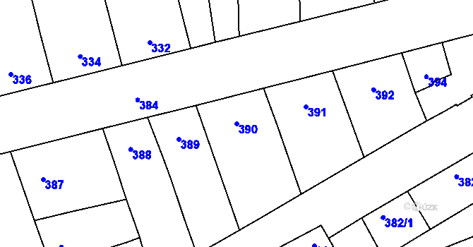 Parcela st. 390 v KÚ Měrovice nad Hanou, Katastrální mapa