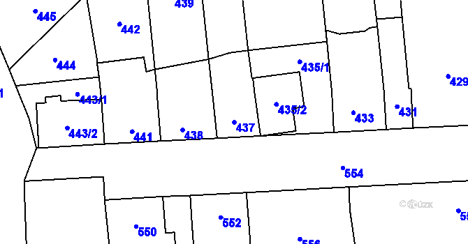 Parcela st. 437 v KÚ Měrovice nad Hanou, Katastrální mapa
