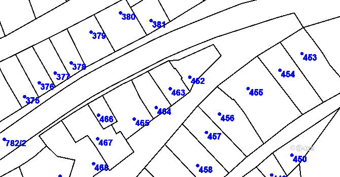 Parcela st. 463 v KÚ Měrovice nad Hanou, Katastrální mapa