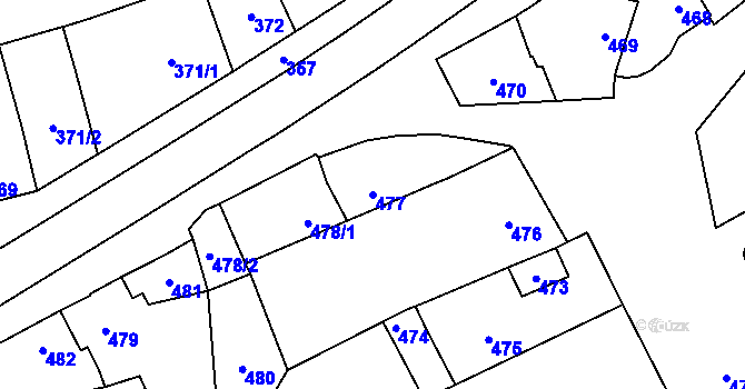 Parcela st. 477 v KÚ Měrovice nad Hanou, Katastrální mapa