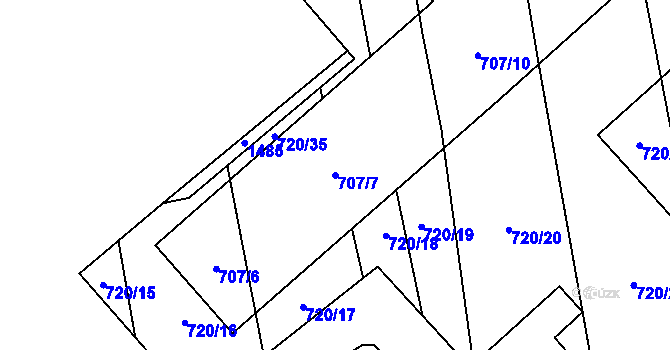 Parcela st. 707/7 v KÚ Měrovice nad Hanou, Katastrální mapa