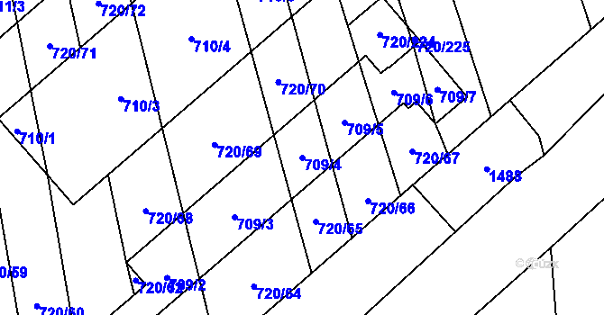 Parcela st. 709/4 v KÚ Měrovice nad Hanou, Katastrální mapa