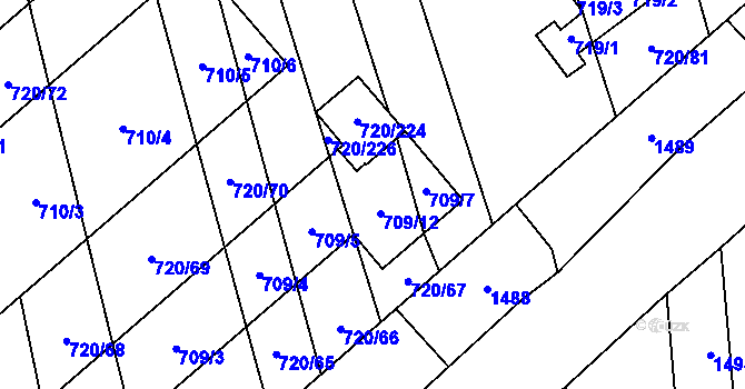 Parcela st. 709/6 v KÚ Měrovice nad Hanou, Katastrální mapa