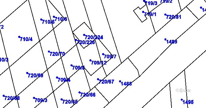 Parcela st. 709/7 v KÚ Měrovice nad Hanou, Katastrální mapa
