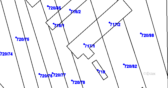 Parcela st. 717/1 v KÚ Měrovice nad Hanou, Katastrální mapa