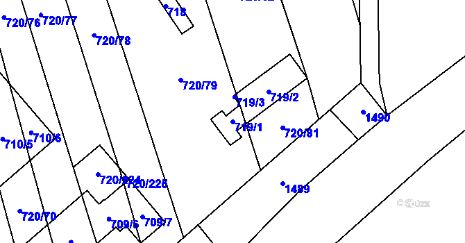 Parcela st. 719/1 v KÚ Měrovice nad Hanou, Katastrální mapa