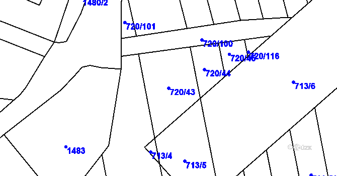 Parcela st. 720/43 v KÚ Měrovice nad Hanou, Katastrální mapa
