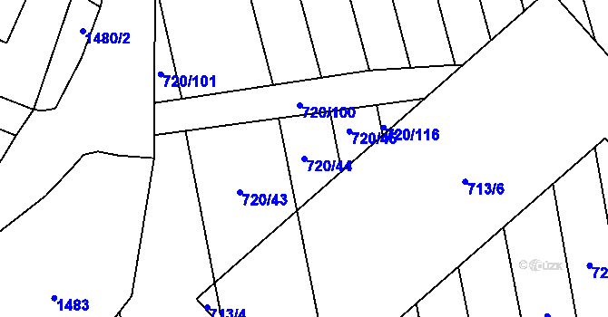 Parcela st. 720/44 v KÚ Měrovice nad Hanou, Katastrální mapa