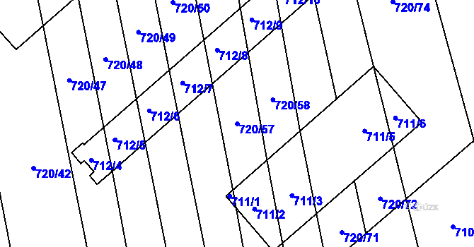 Parcela st. 720/57 v KÚ Měrovice nad Hanou, Katastrální mapa