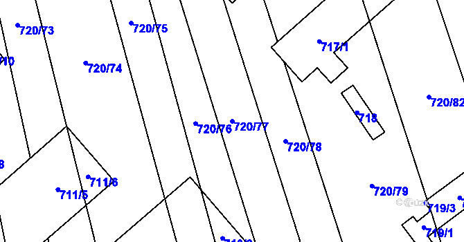 Parcela st. 720/77 v KÚ Měrovice nad Hanou, Katastrální mapa