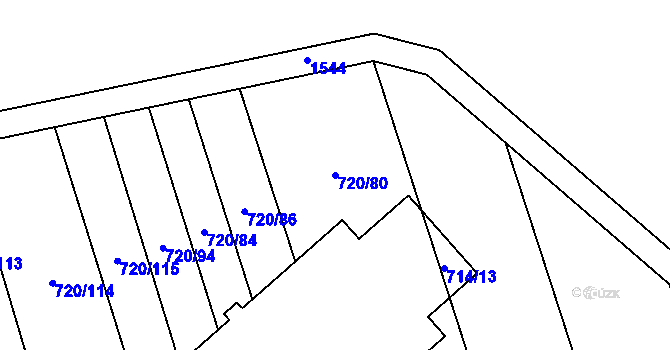 Parcela st. 720/80 v KÚ Měrovice nad Hanou, Katastrální mapa