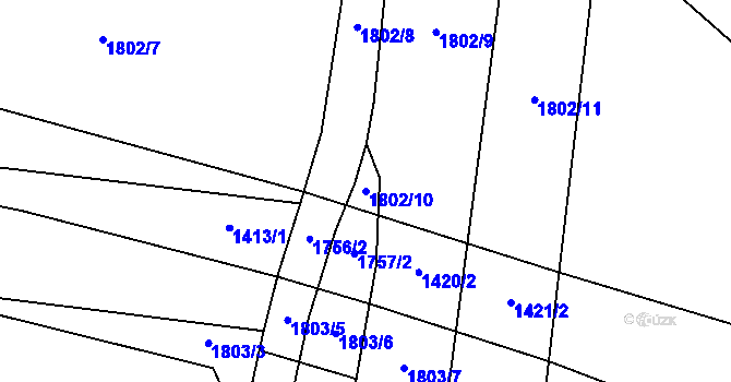 Parcela st. 1802/10 v KÚ Měrovice nad Hanou, Katastrální mapa