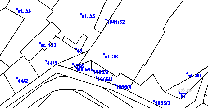 Parcela st. 38 v KÚ Měrunice, Katastrální mapa