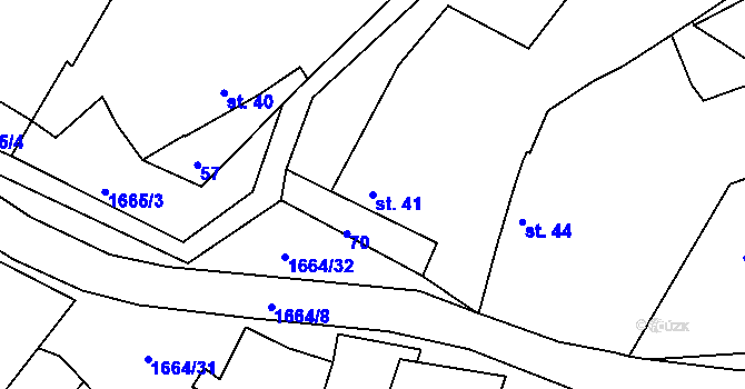 Parcela st. 41 v KÚ Měrunice, Katastrální mapa