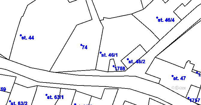 Parcela st. 46/1 v KÚ Měrunice, Katastrální mapa