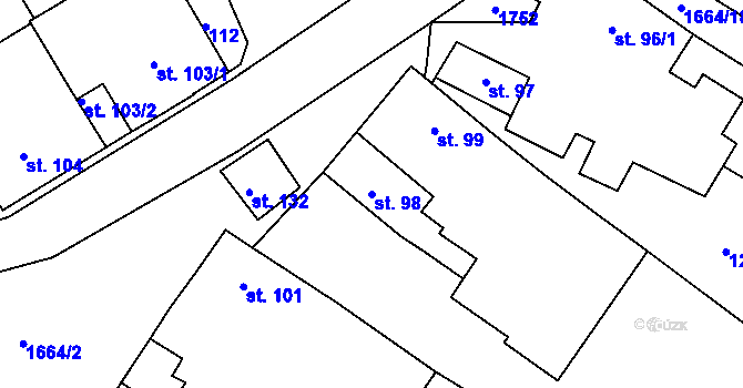 Parcela st. 98 v KÚ Měrunice, Katastrální mapa