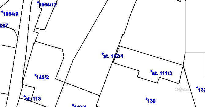 Parcela st. 112/4 v KÚ Měrunice, Katastrální mapa