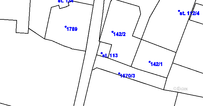 Parcela st. 113 v KÚ Měrunice, Katastrální mapa