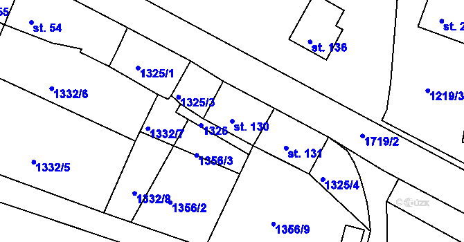 Parcela st. 130 v KÚ Měrunice, Katastrální mapa