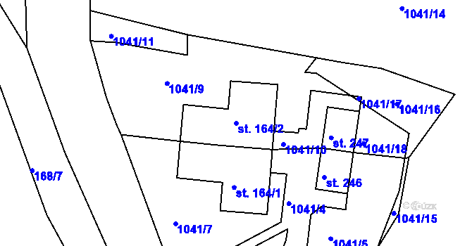 Parcela st. 164/2 v KÚ Měrunice, Katastrální mapa