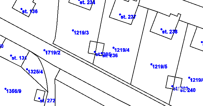 Parcela st. 236 v KÚ Měrunice, Katastrální mapa