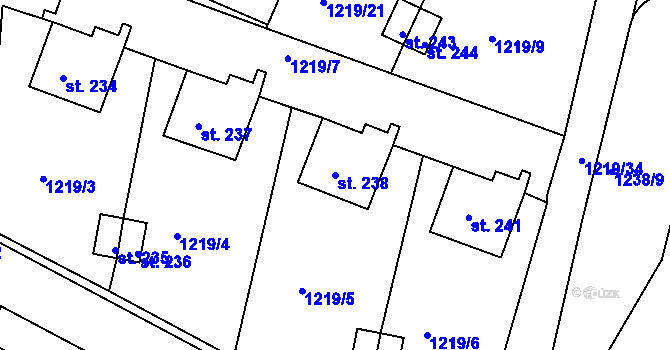 Parcela st. 238 v KÚ Měrunice, Katastrální mapa