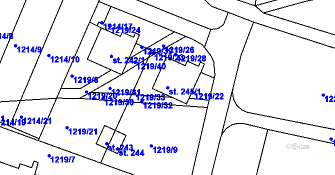 Parcela st. 245/1 v KÚ Měrunice, Katastrální mapa