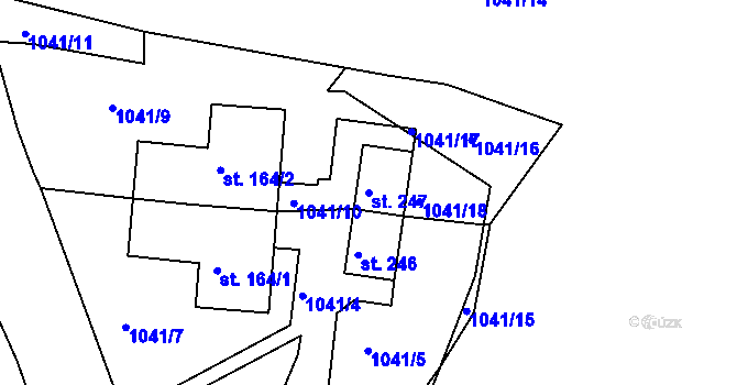Parcela st. 247 v KÚ Měrunice, Katastrální mapa