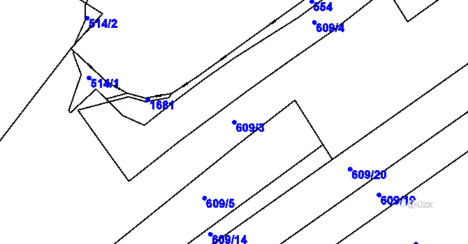 Parcela st. 609/3 v KÚ Měrunice, Katastrální mapa
